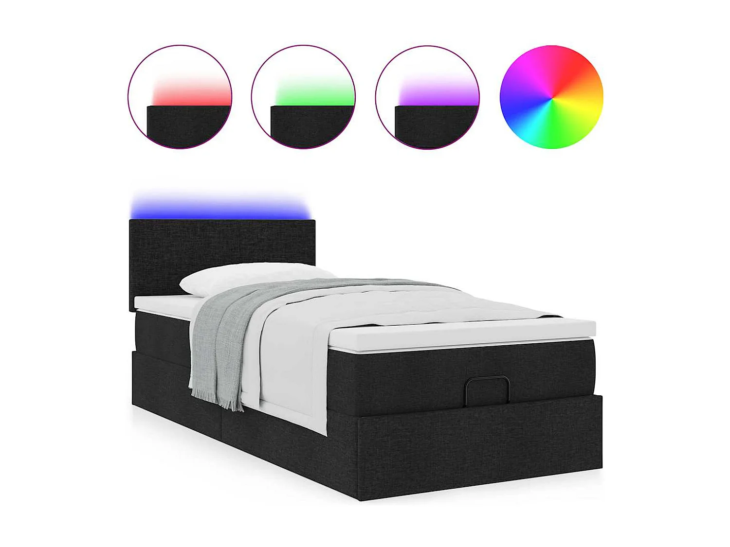 Ottoman bed met matras en LED's 100x200 cm stof zwart