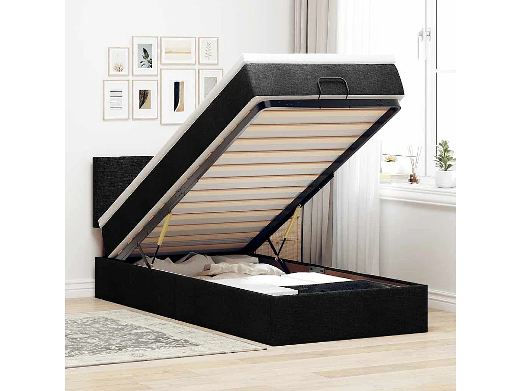 Ottoman bed met matras en LED's 100x200 cm stof zwart