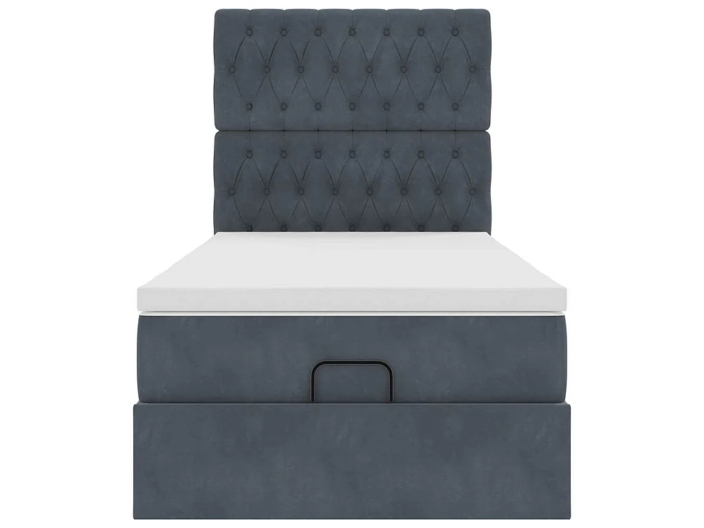 Cadre de lit ottoman avec matelas gris foncé 90x190 cm velours