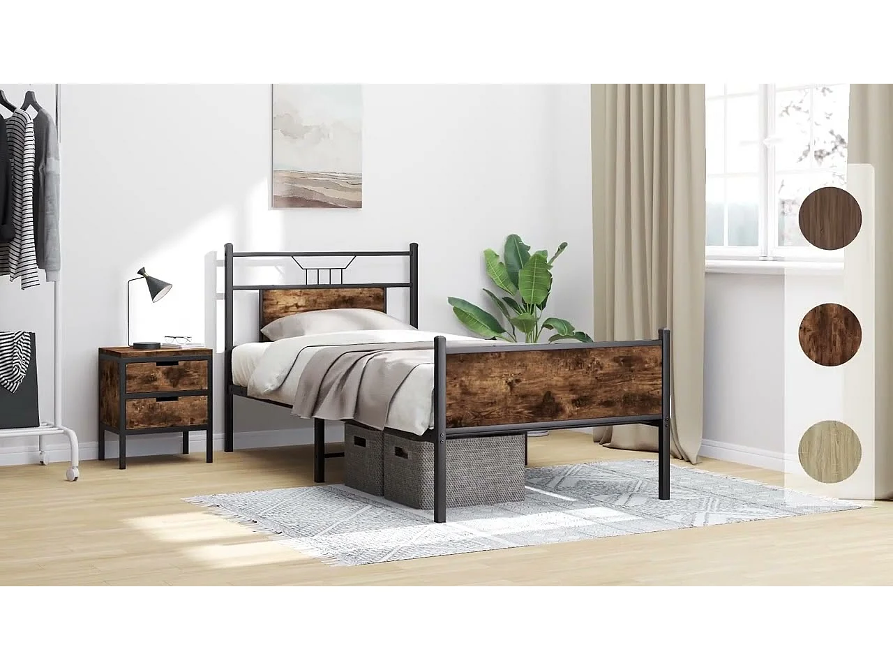 Estructura de cama sin colchón madera marrón roble 100x190 cm