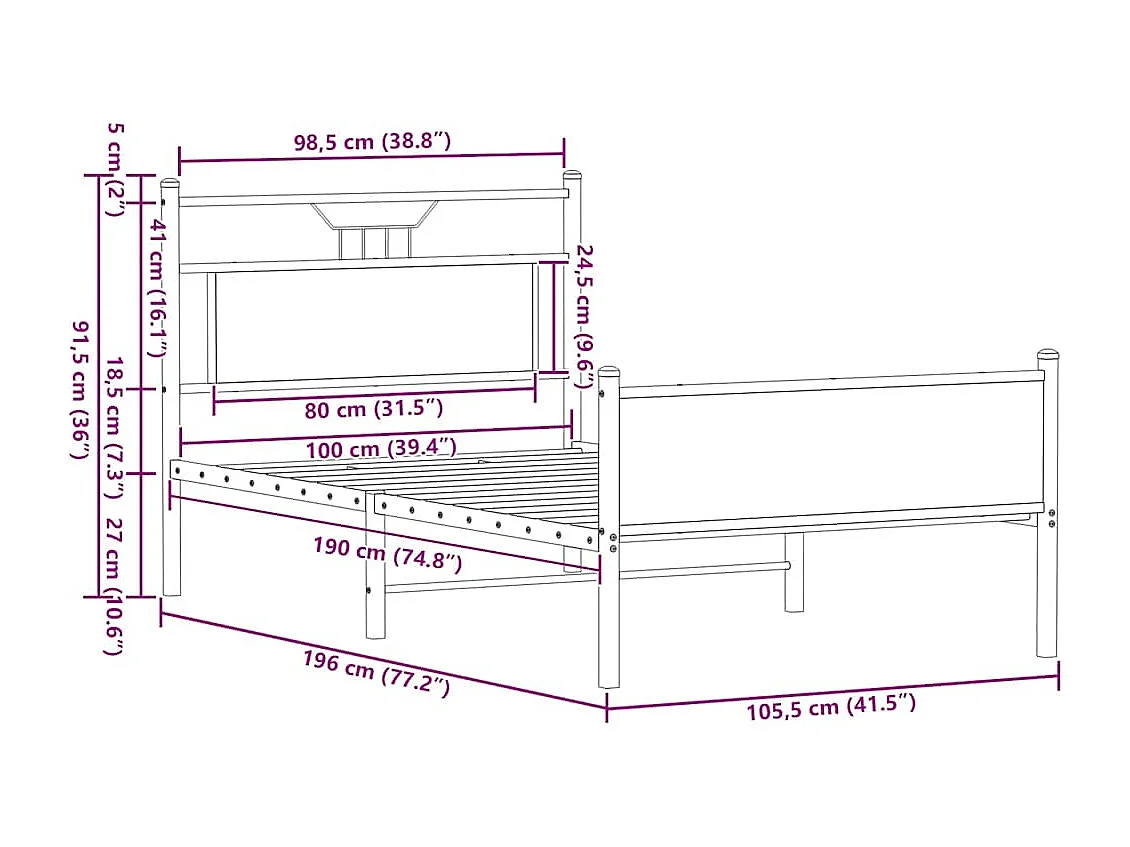 Bedframe zonder matras bewerkt hout bruin eikenkleur 100x190 cm