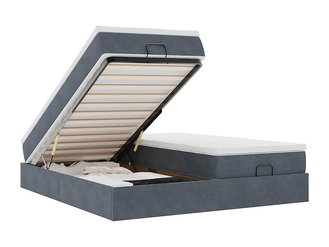 Estructura cama otomana colchones terciopelo gris oscuro