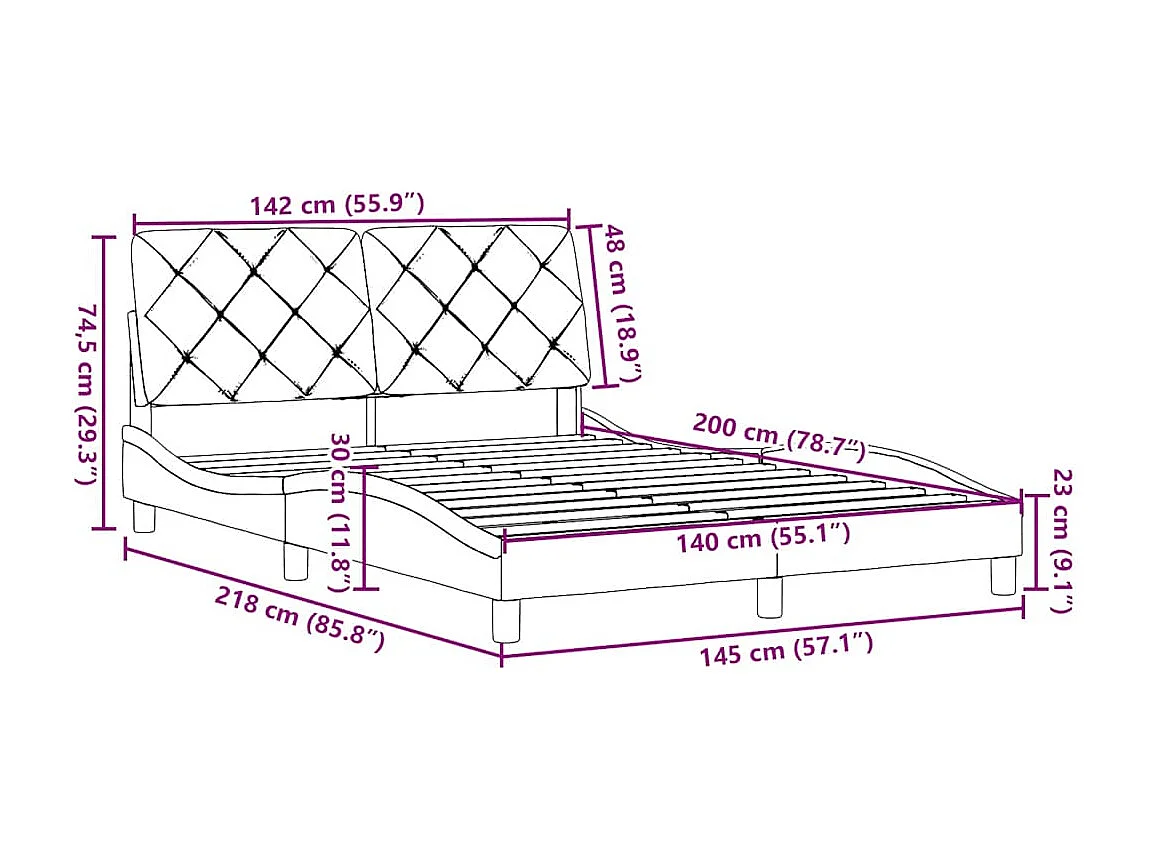 Cadre de lit sans matelas gris foncé 140x200 cm tissu