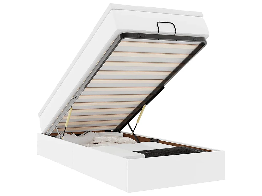 Estructura cama otomana colchón cuero sintético blanco 90x200cm