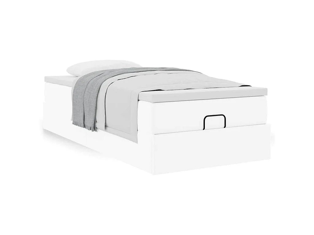 Estructura cama otomana colchón cuero sintético blanco 90x200cm