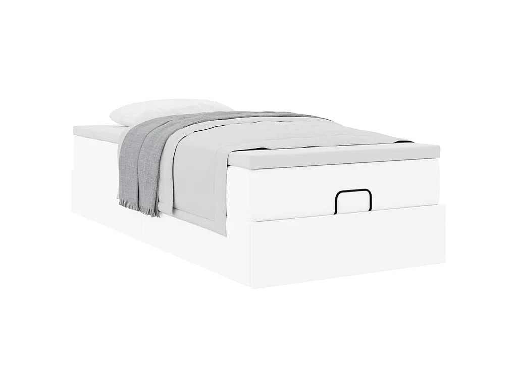 Estructura cama otomana colchón cuero sintético blanco 90x200cm