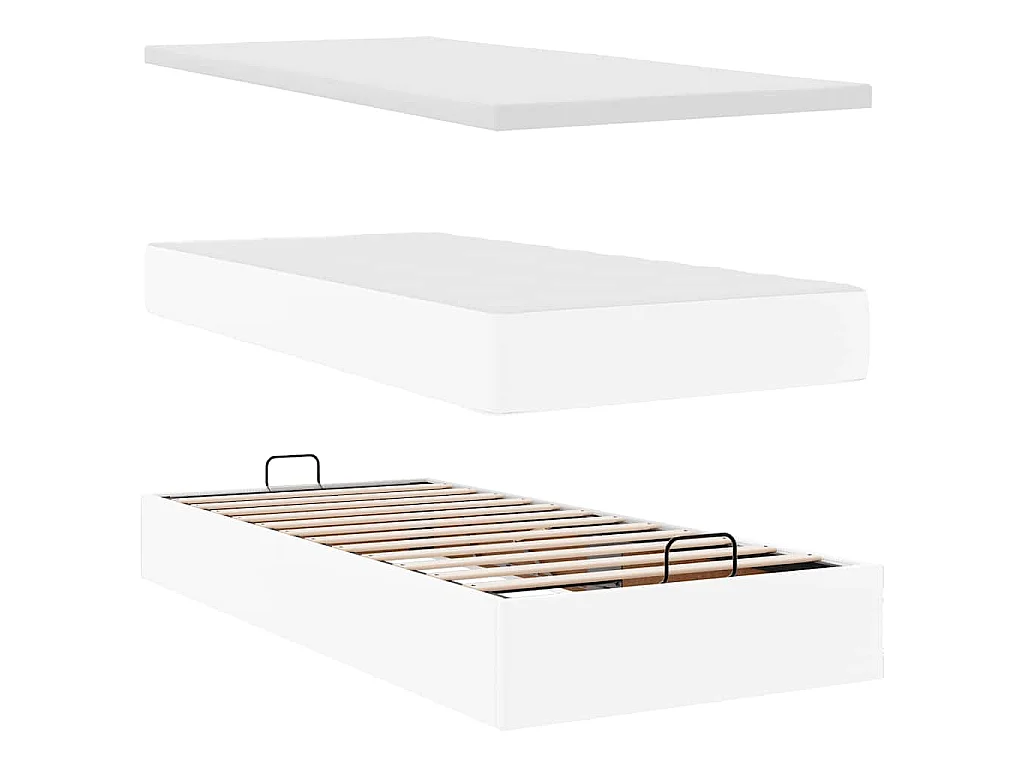 Estructura cama otomana colchón cuero sintético blanco 90x200cm