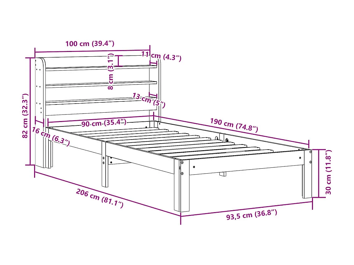 Bettgestell mit Kopfteil ohne Matratze 90x190 cm