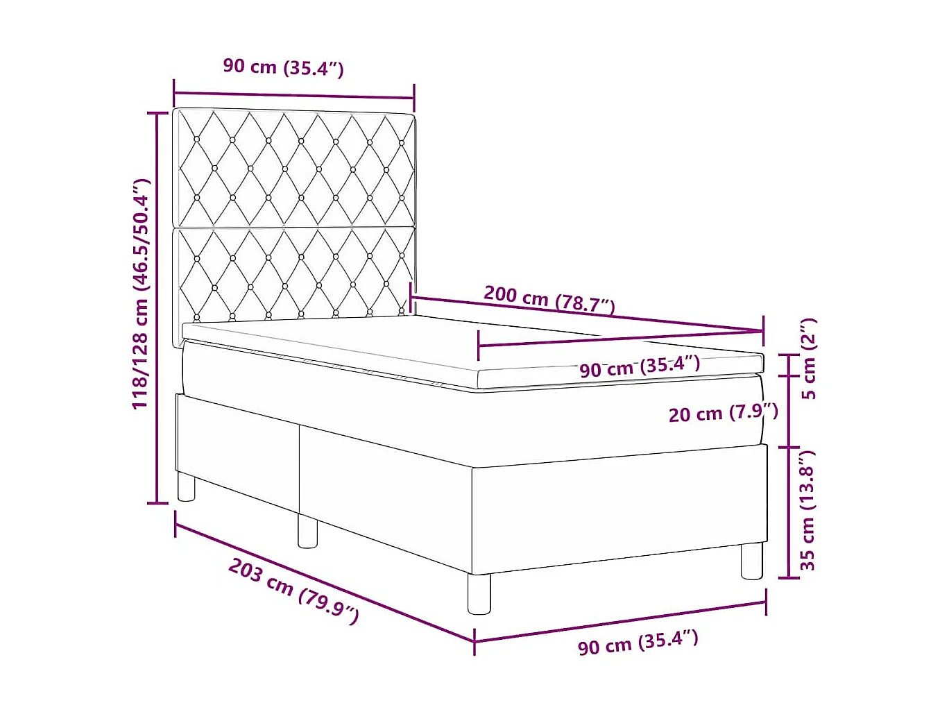 Cama Box com colchão com cabeceira Rosa 90 x 200 cm Veludo