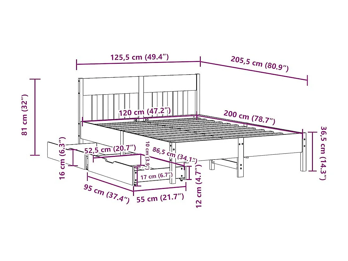 Cadre de lit sans matelas blanc 140x200 cm bois de pin massif
