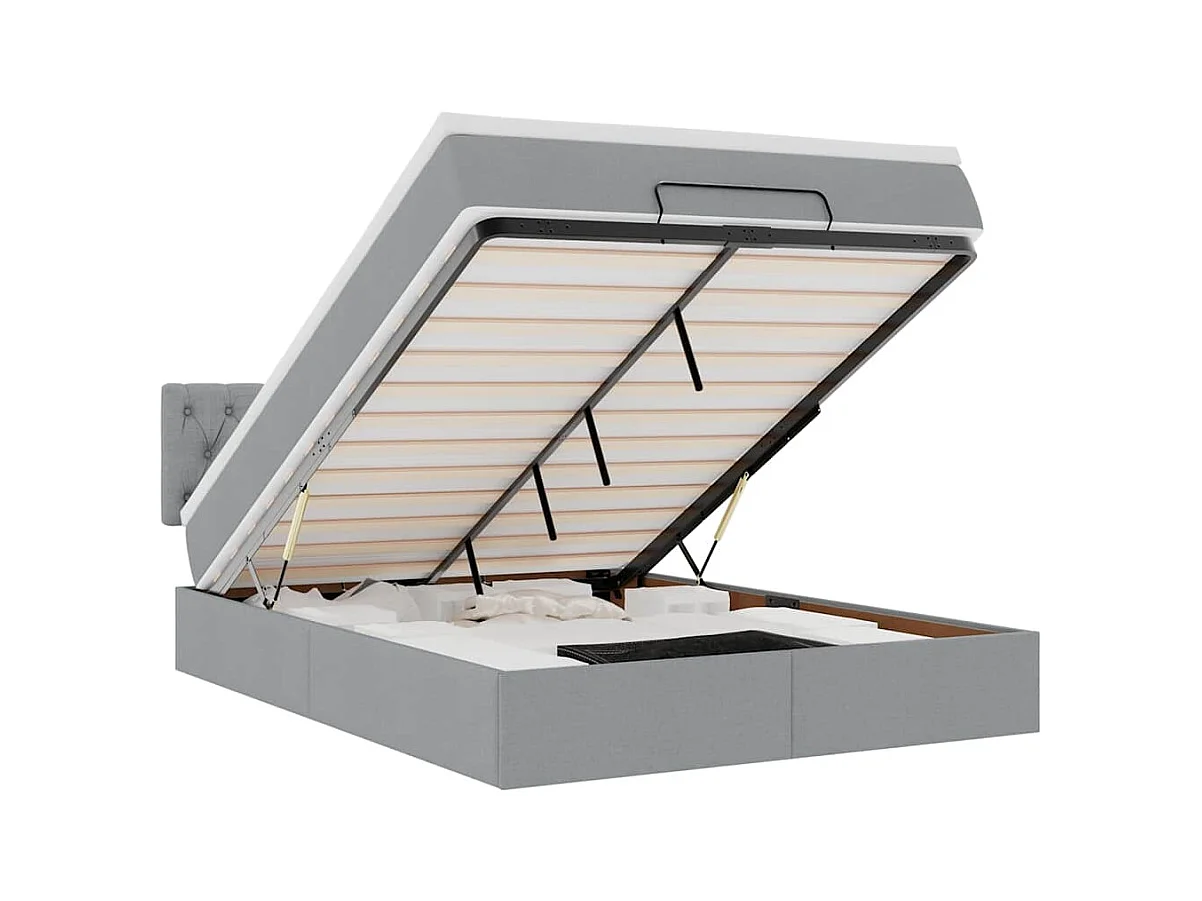 Ottoman-Bett mit Matratze & LEDs Hellgrau 140x200 cm Stoff