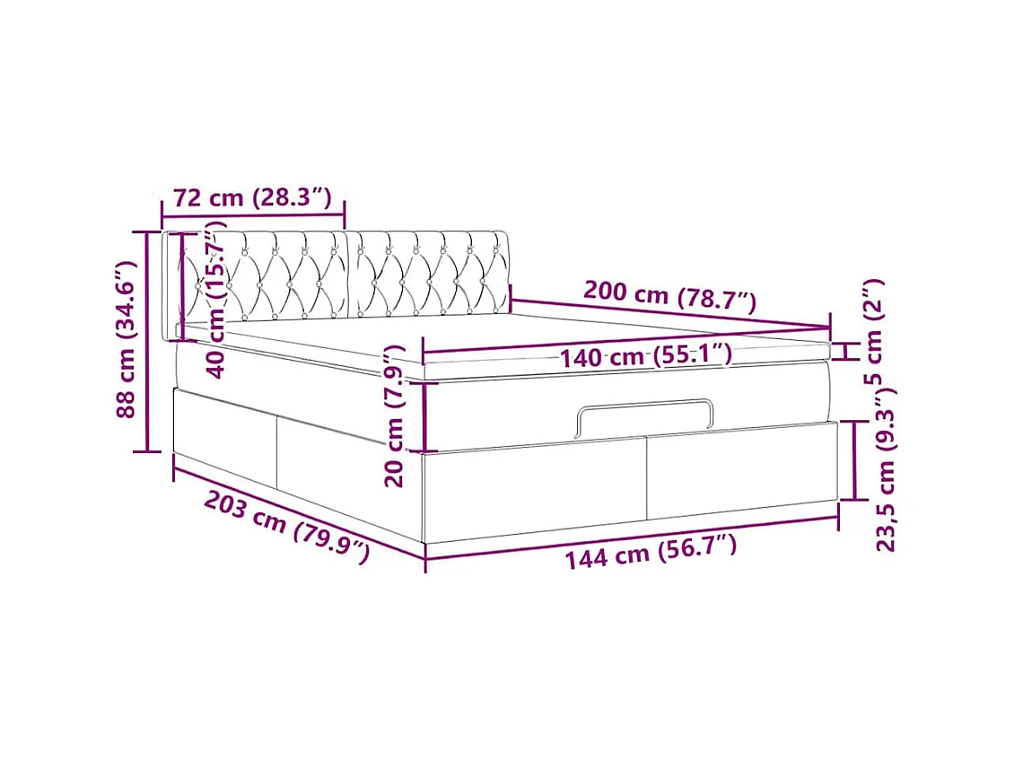 Ottoman-Bett mit Matratze & LEDs Hellgrau 140x200 cm Stoff