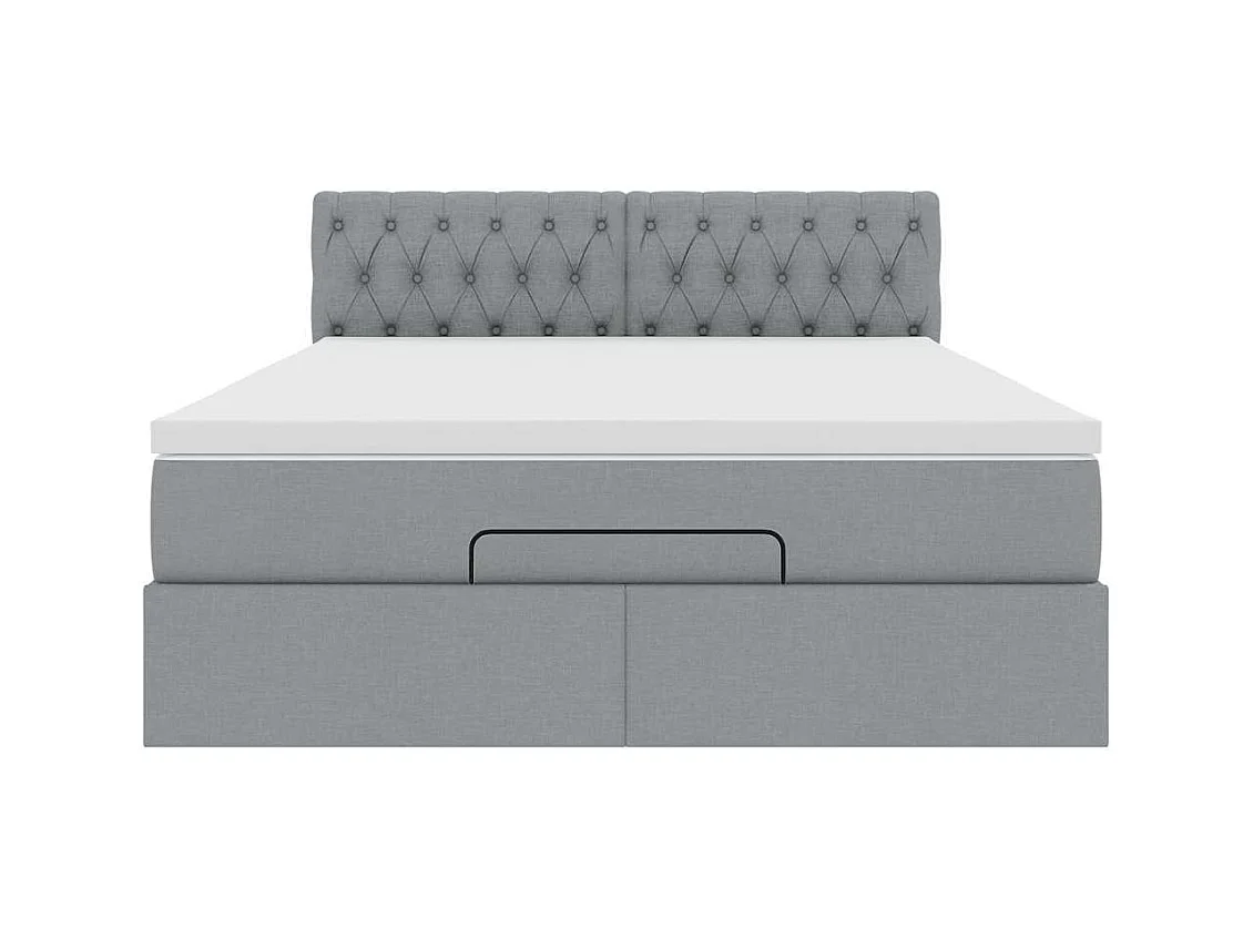 Ottoman-Bett mit Matratze & LEDs Hellgrau 140x200 cm Stoff