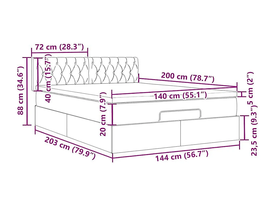 Ottoman bed met matras en LED's 140x200cm stof lichtgrijs