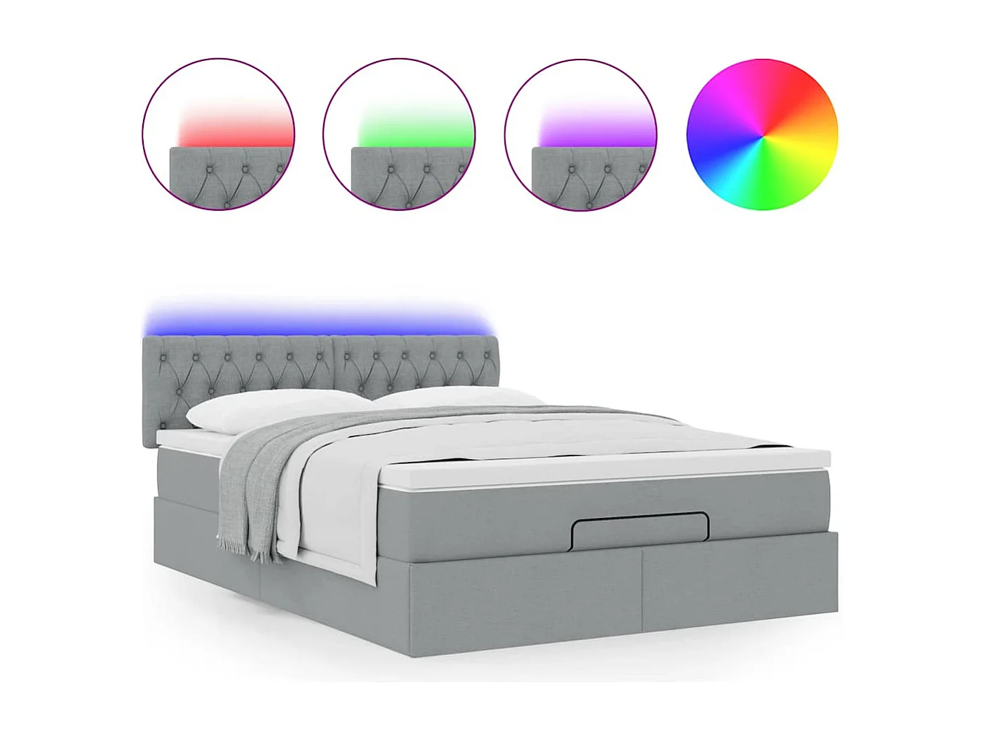 Ottoman bed met matras en LED's 140x200cm stof lichtgrijs