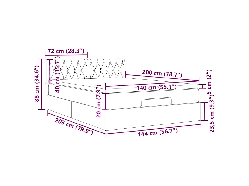 Ottoman bed met matras en LED's 140x200cm stof lichtgrijs
