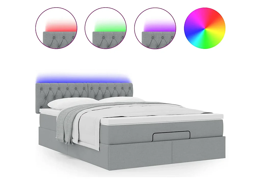Ottoman bed met matras en LED's 140x200cm stof lichtgrijs