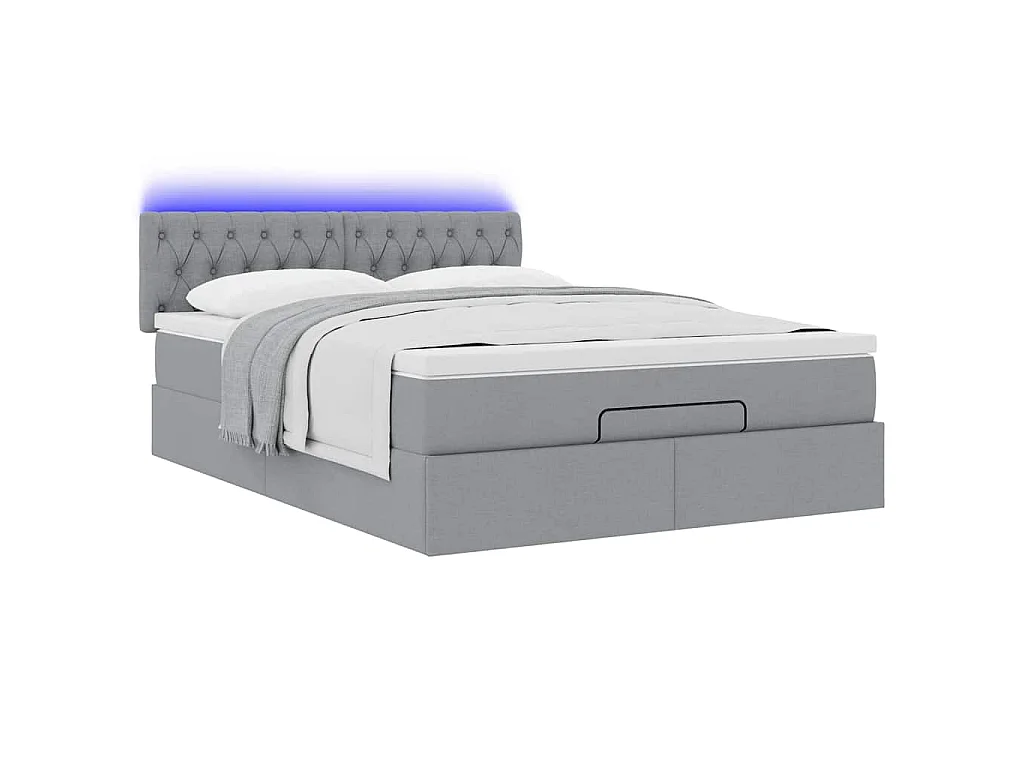 Ottoman bed met matras en LED's 140x200cm stof lichtgrijs