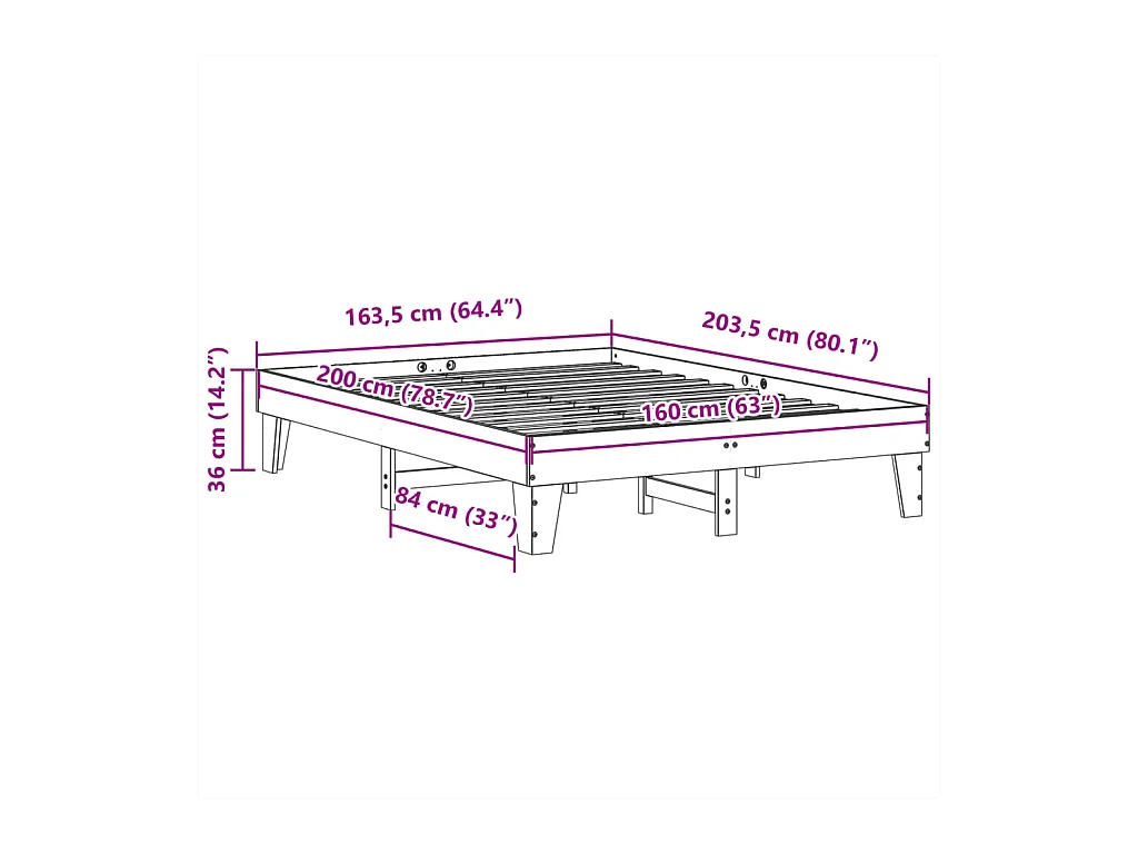Cadre de lit sans matelas blanc 160x200 cm bois de pin massif