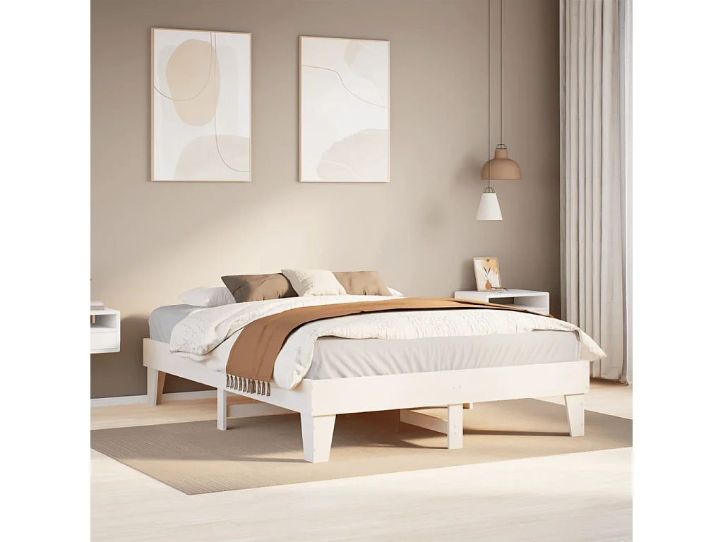 Cama sem colchão 160x200 cm madeira de pinho maciça branco
