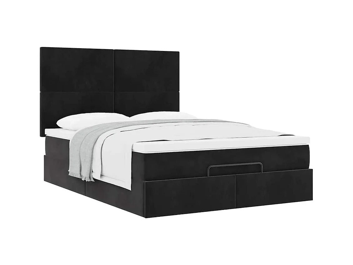 Cadre de lit ottoman avec matelas noir 140x190 cm velours