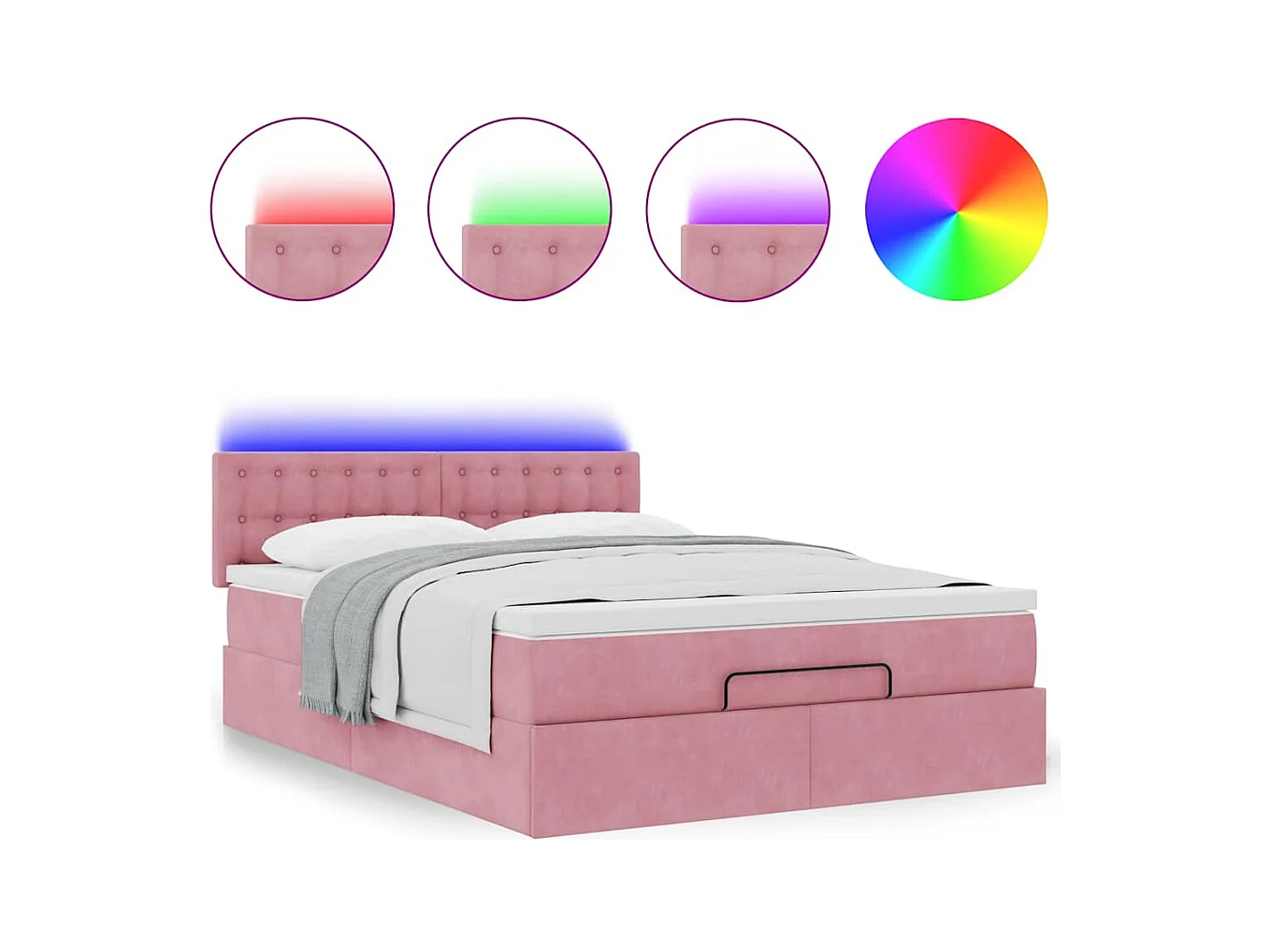 Cadre de lit ottoman avec matelas rose 140x200 cm velours