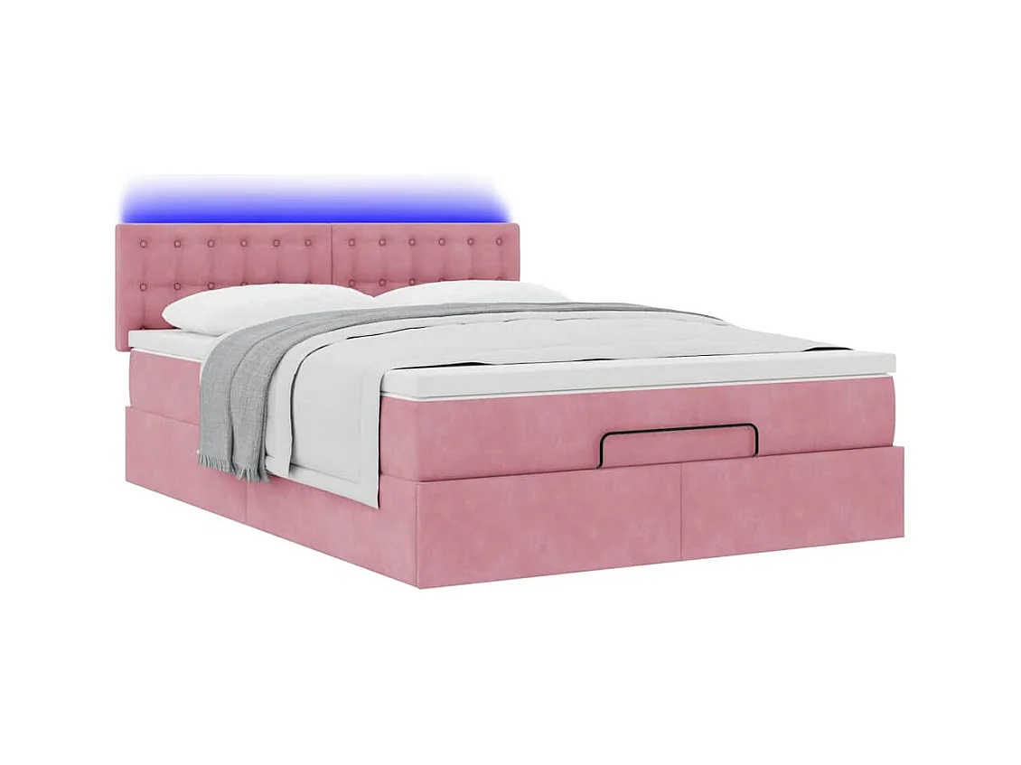 Cadre de lit ottoman avec matelas rose 140x200 cm velours