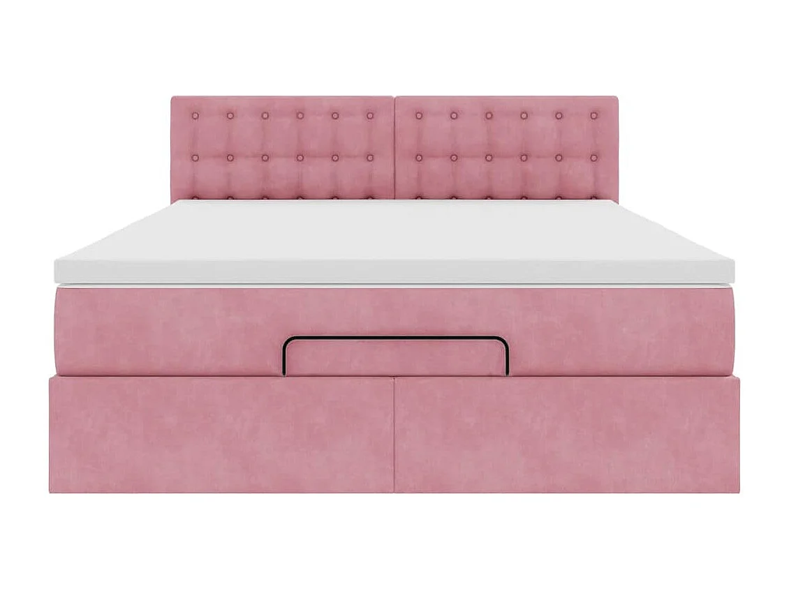 Cadre de lit ottoman avec matelas rose 140x200 cm velours