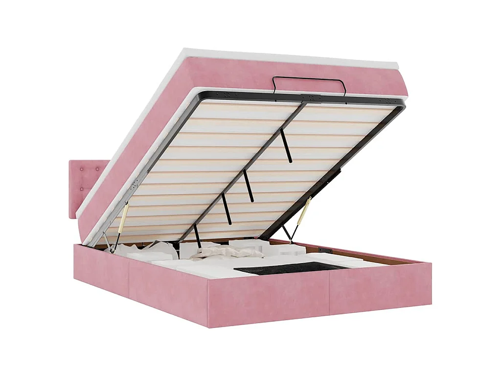 Estructura cama otomana colchón terciopelo rosa 140x200cm