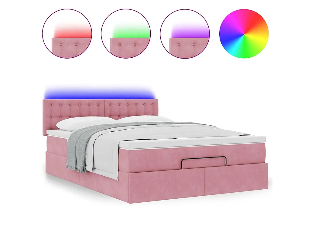 Estructura cama otomana colchón terciopelo rosa 140x200cm