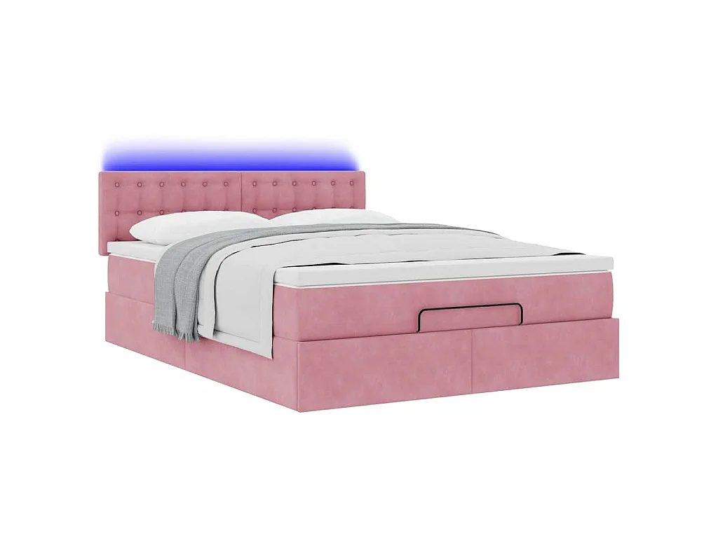 Estructura cama otomana colchón terciopelo rosa 140x200cm