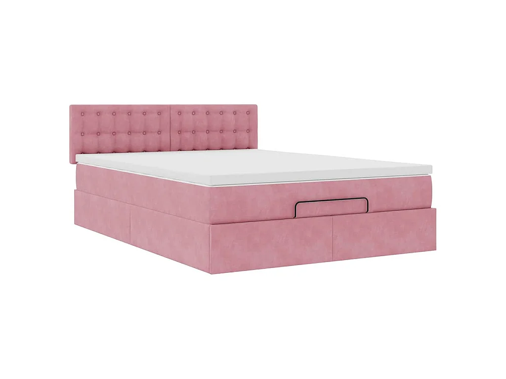 Estructura cama otomana colchón terciopelo rosa 140x200cm