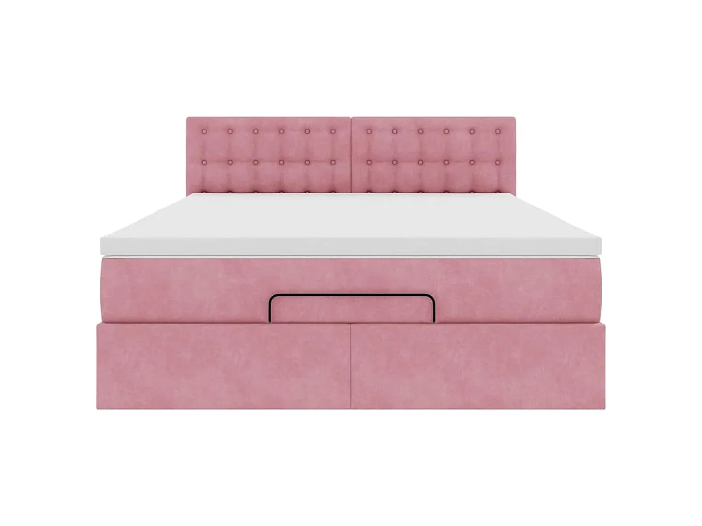 Estructura cama otomana colchón terciopelo rosa 140x200cm