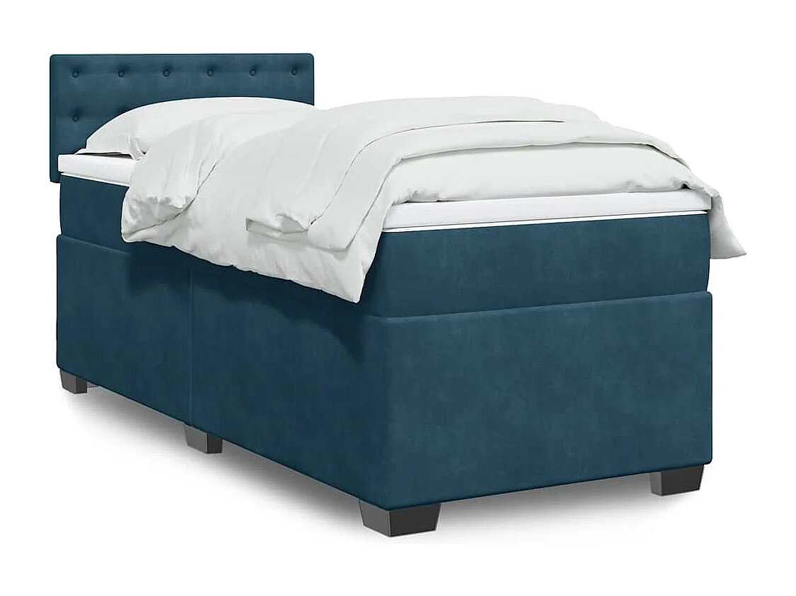 Giroletto a Molle con Materasso Blu Scuro 90x200 cm in Velluto