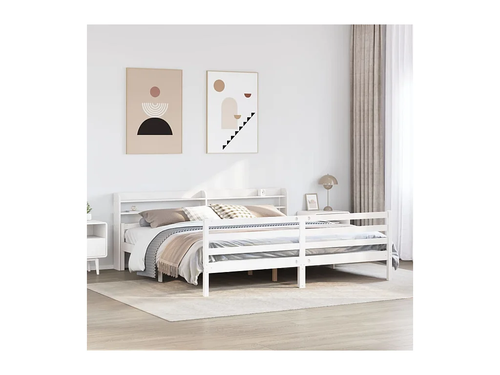 Cadre de lit avec tête de lit sans matelas blanc 180x200 cm