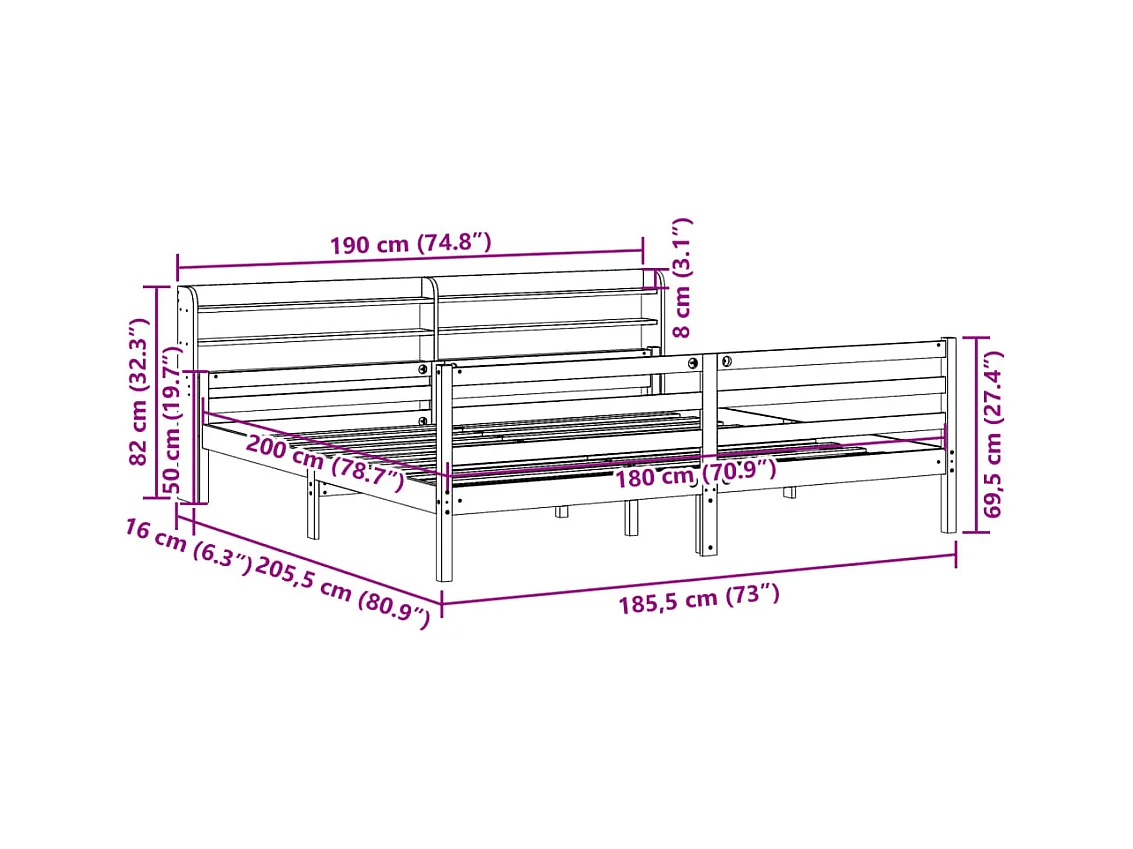 Cadre de lit avec tête de lit sans matelas blanc 180x200 cm