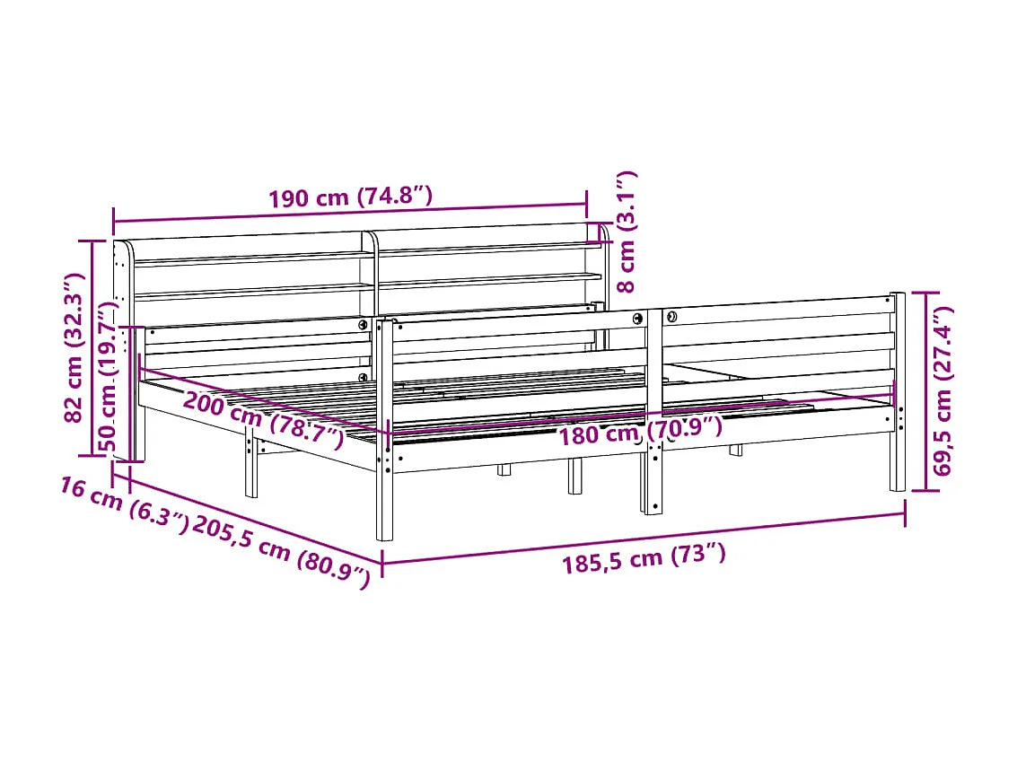 Giroletto con Testiera senza Materasso Bianco 180x200 cm