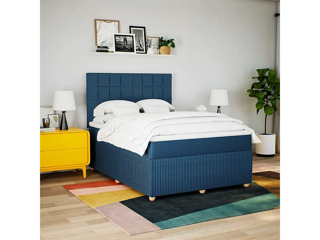 Sommier à lattes de lit avec matelas Bleu 140x190 cm Tissu