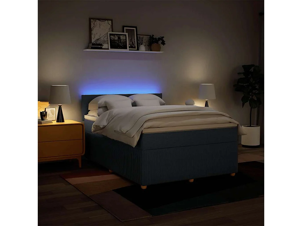 Sommier à lattes de lit avec matelas Bleu 140x190 cm Tissu