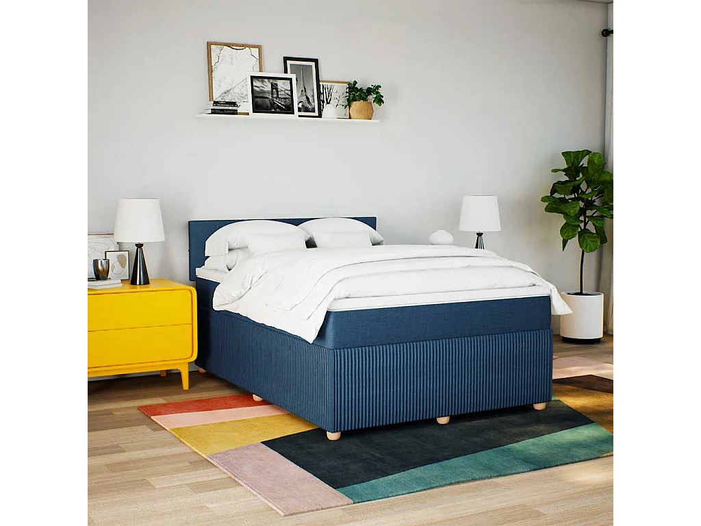 Giroletto a Molle con Materasso Blu 140x190 cm in Tessuto