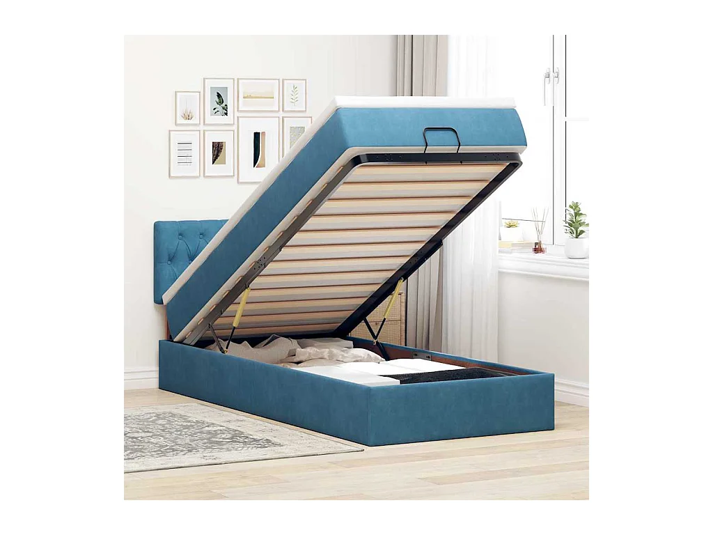 Struttura Letto Pouf con Materasso 90x190 cm in Velluto
