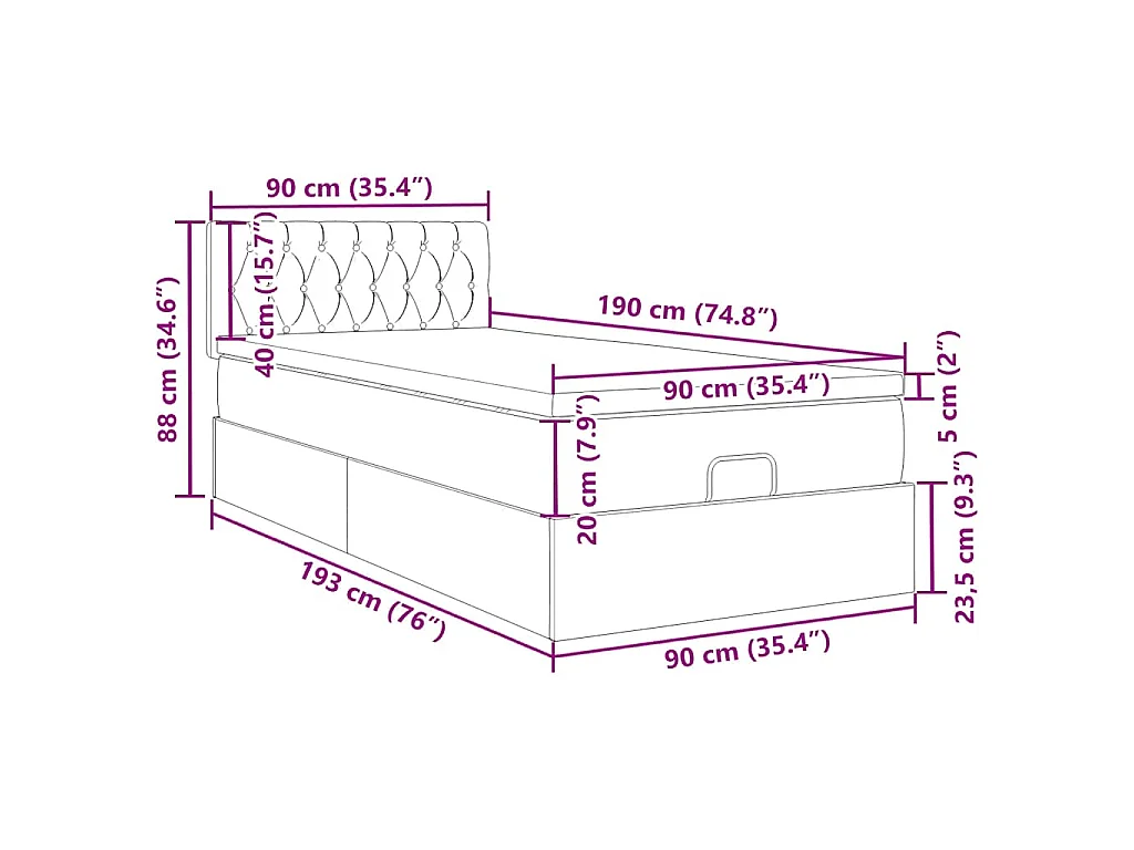 Estructura de cama otomana con colchón terciopelo azul oscuro