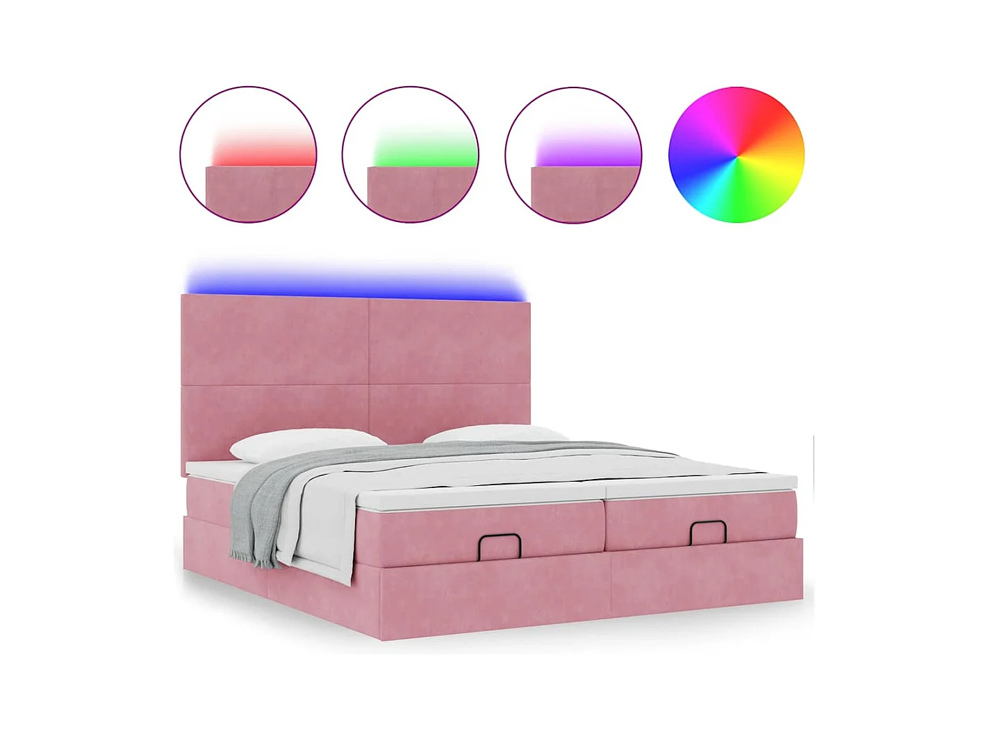 Ottoman-Bett mit Matratzen & LEDs Rosa 180x200 cm Samt