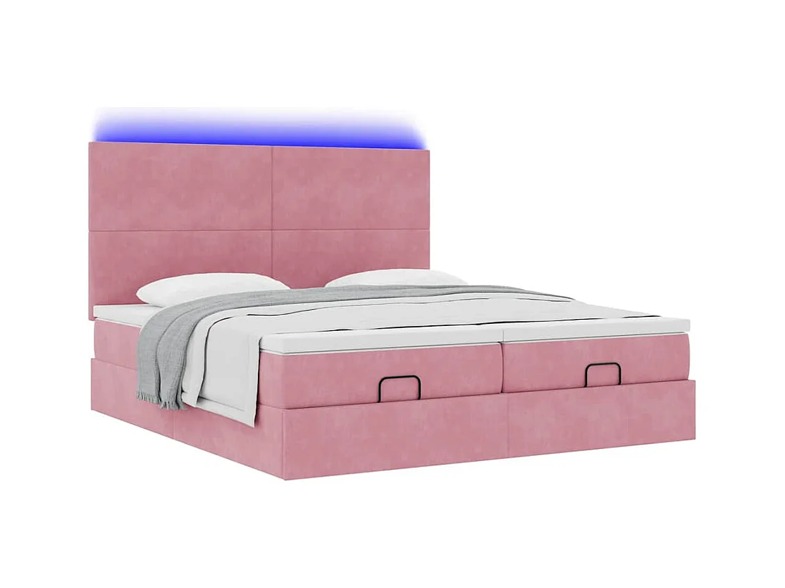 Ottoman-Bett mit Matratzen & LEDs Rosa 180x200 cm Samt