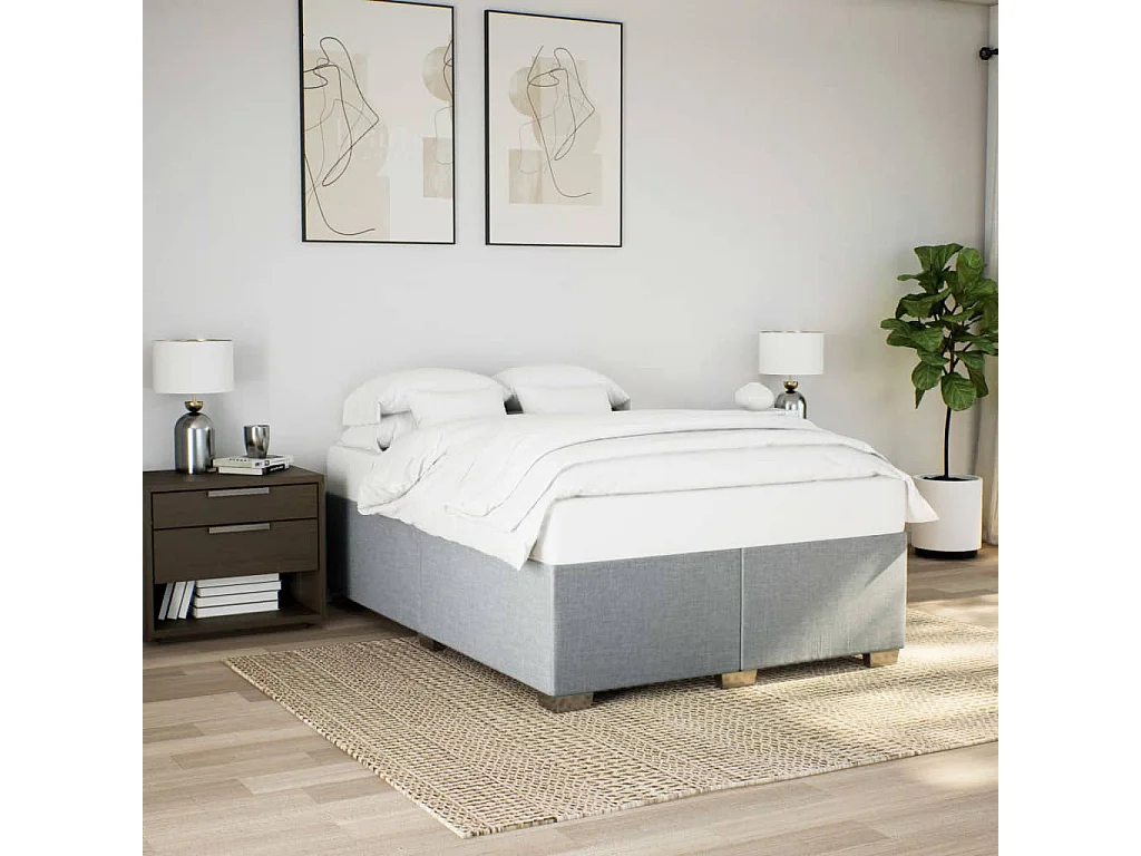 Cadre de lit sans matelas gris clair 140x190 cm tissu