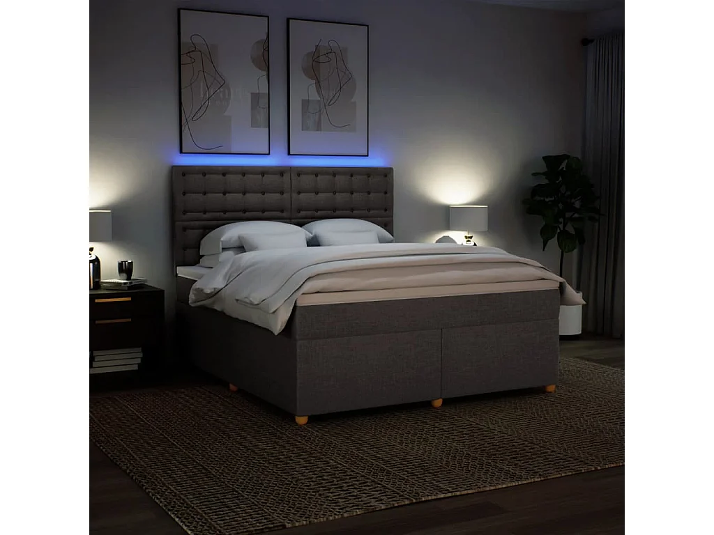 Cama box spring con colchón tela gris taupe 180x200 cm