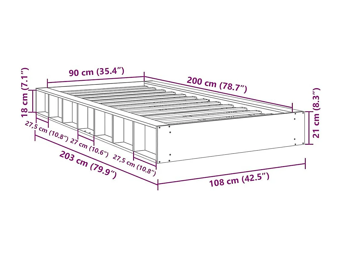 Bedframe zonder matras 90x200 cm massief hout eiken