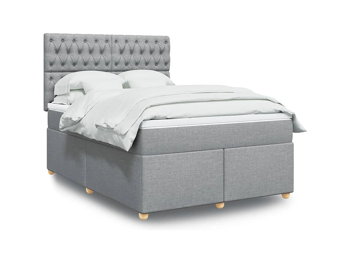 Cama box spring con colchón tela gris claro 160x200 cm