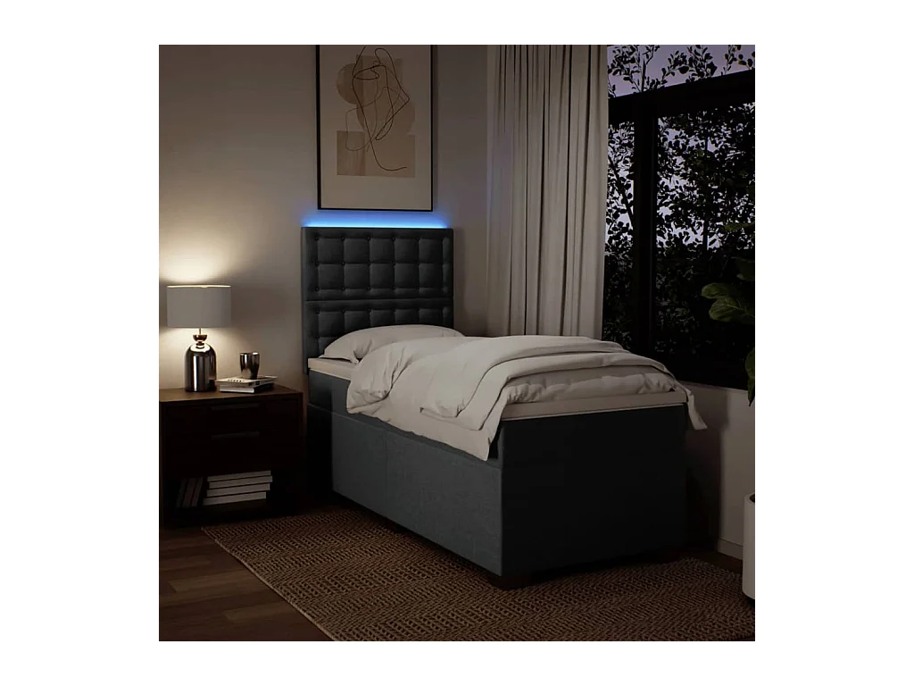 Sommier à lattes de lit avec matelas Gris foncé 90x200 cm Tissu