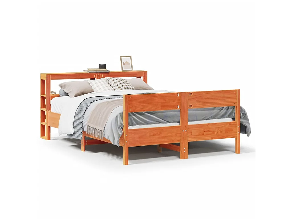 Cadre de lit sans matelas cire marron 140x200cm bois pin massif